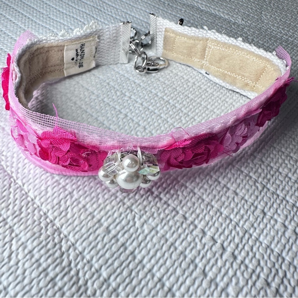 Boho OOAK Fabric Choker Shabby Chic Pink Floral Necklace Collar Handmade NEW